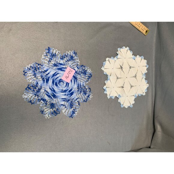 Handmade Crochet Doilies Set Of 2 - Blue & White - Lace Table Decor - Vintage Ho - Picture 12 of 12